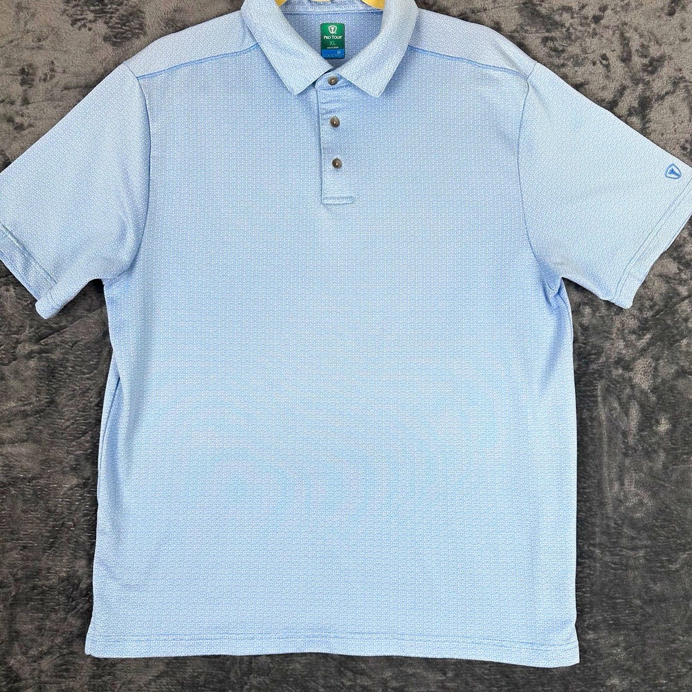 Pro Tour Coolplay Mens XL Blue Short Sleeve Polo Shirt Poly Knit Logo Button